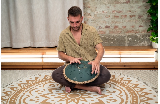 Steel Tongue Fa Major Meinl Sonic Energy 16'' Octave Steel Tongue Drum, F Major, 9 Notes, 432 Hz, Dark Green, Engraved floral design