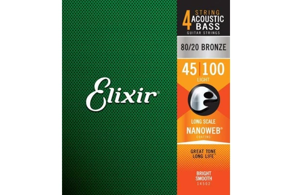 Elixir Nanoweb Acoustic Bass 80/20 Bronze 45-100 Light — 2
