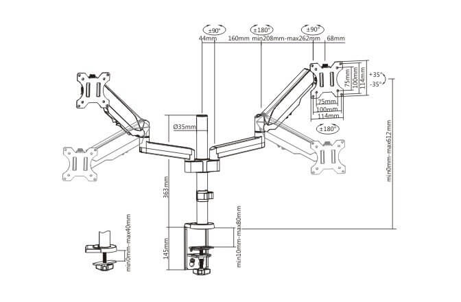 Suport 2 monitoare BlackMount  Gas Spring Dual Arm MNT16-2 17"-32"