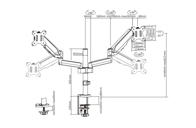Suport 2 monitoare BlackMount  Gas Spring Dual Arm MNT16-2 17"-32"