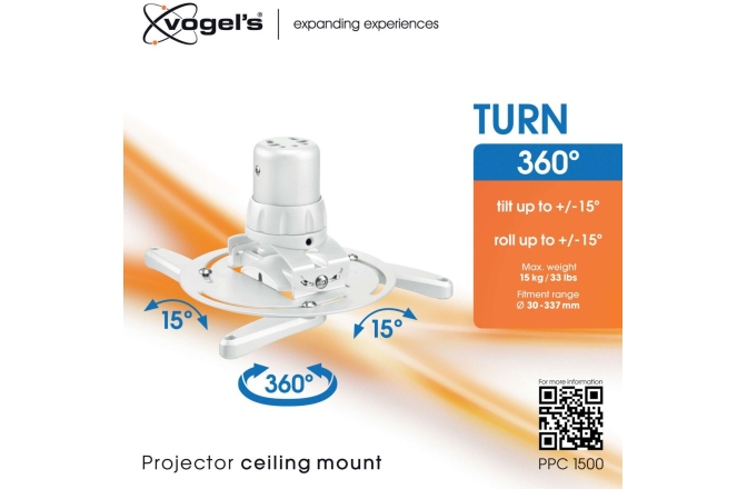 Suport tavan videoproiector  Vogels PPC1500, max. 20 kg, alb