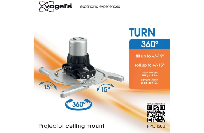 Suport tavan videoproiector  Vogels PPC1500, max. 20 kg, argintiu