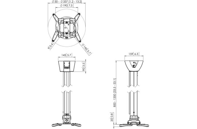 Suport tavan videoproiector Vogels Vogel's PPC1585, reglabil, max. 20 kg, alb