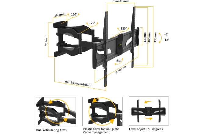 Suport TV de perete BlackMount ProAV WPLB-2402 Dual Arm
