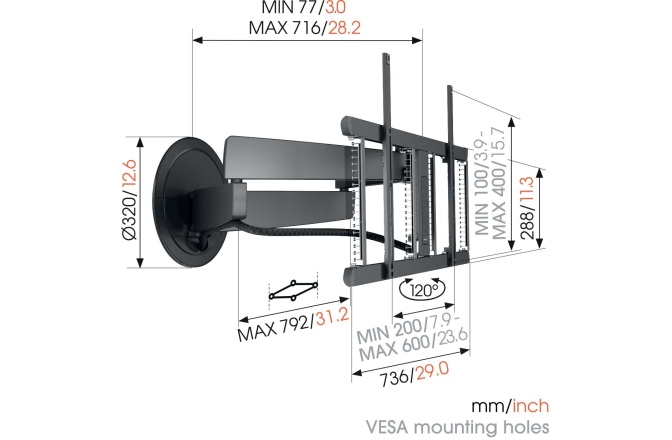 Suport TV de perete motorizat  Vogels 7675 PRO, 40"-77", max.35 kg, negru