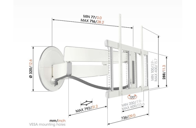 Suport TV de perete motorizat  Vogels 7675 PRO, 40"-77", max.35 kg, negru