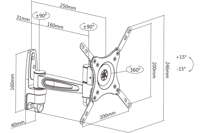 Suport TV perete brat lung  Multibrackets  360° MB-3282 diagonala 15-32