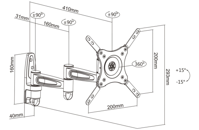 Suport TV perete brat lung  Multibrackets 360° MB-3299 diagonala 15-32"