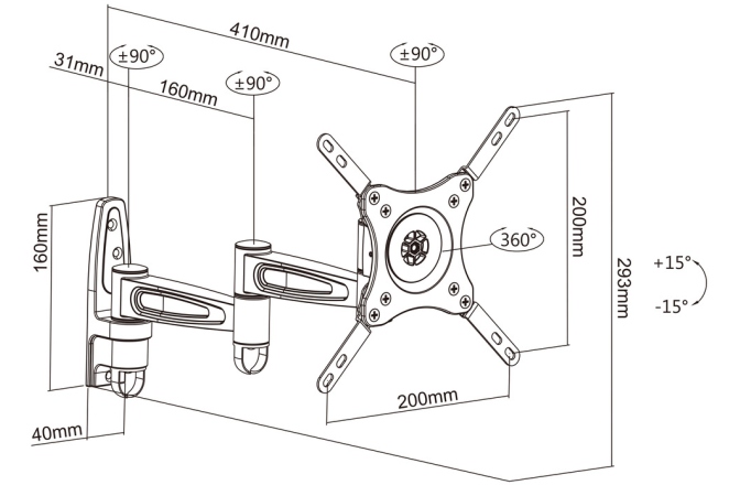 Suport tv perete  Multibrackets  360º MB-6092 diagonala 15-32"