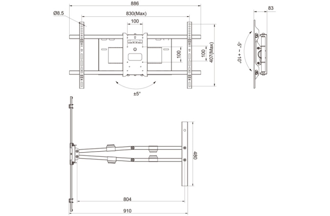 Suport TV perete  Multibrackets  Long Reach Arm 910 mm diagonala 50"-90" Alb