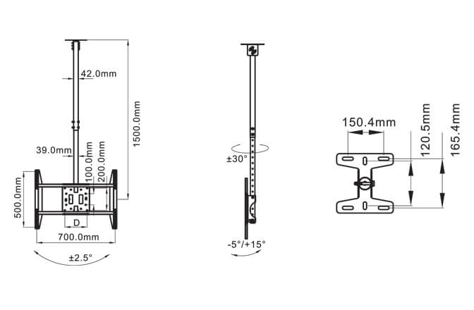 Suport TV tavan Multibrackets Single 1500 MB-5484 diagonala 42"-75" reglabil 