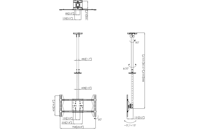 Suport TV tavan Multibrackets Single 1500 MB-5484 diagonala 42"-75" reglabil 