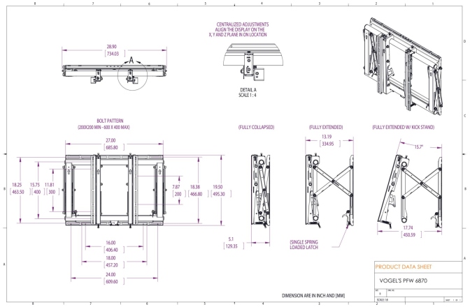 Suport video-wall  Vogels PFW6870, cu modul pop-out, pentru diagonale intre 37''-65''(94-165cm), max. 72 kg