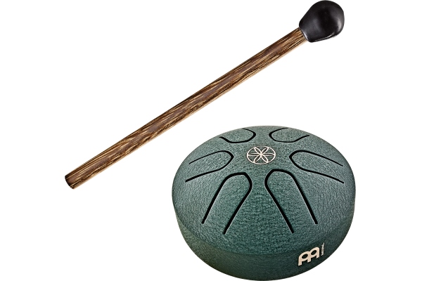 Sonic Energy 3'' Pocket Steel Tongue Drum, A Major, 6 notes, 440 Hz, Dark Green, Germ of Life