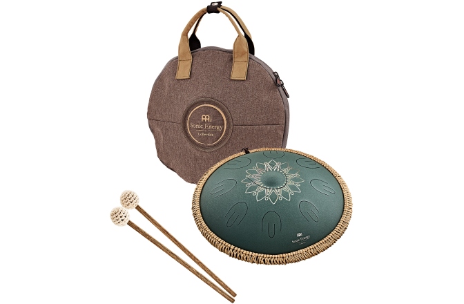 Tongue Drum F# minor Meinl Sonic Energy 16'' Octave Steel Tongue Drum, F# Minor, 9 Notes, 432 Hz, Dark Green, Engraved floral design