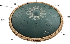 Tongue Drum F# minor Meinl Sonic Energy 16'' Octave Steel Tongue Drum, F# Minor, 9 Notes, 432 Hz, Dark Green, Engraved floral design