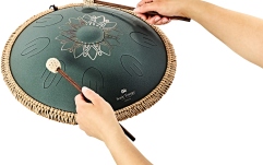 Tongue Drum F# minor Meinl Sonic Energy 16'' Octave Steel Tongue Drum, F# Minor, 9 Notes, 432 Hz, Dark Green, Engraved floral design