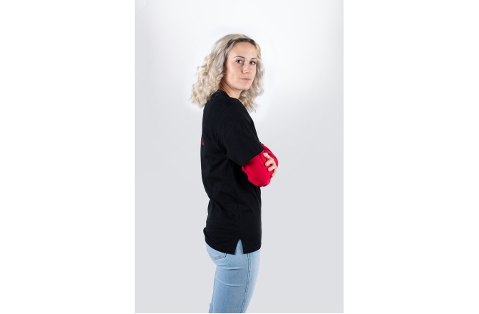 Tricou cu mănecă lungă Meinl Black  longsleeve with red sleeves and logo on left chest and back
