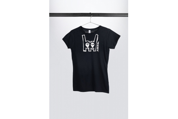 Black T-Shirt With Imprinted White Metal-Fork Logo On Chest - Girlie M