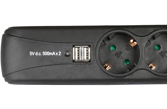 Triplu Ștecher Adam Hall 3-Outlet Power Strip Dual USB 8747 S 3 USB