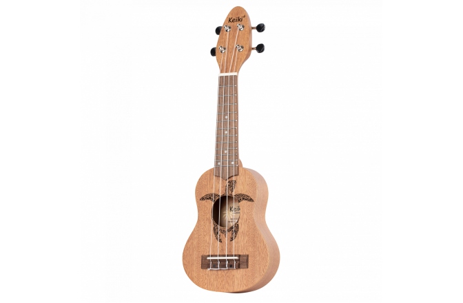 Ukulele sopranino pentru stângaci Ortega KEIKI Ukulele 4 String Lefty - Sopranino Tortiose/Turtle Lasering/ KEIKI Headstock/A D F# B/ Mahogany Natural
