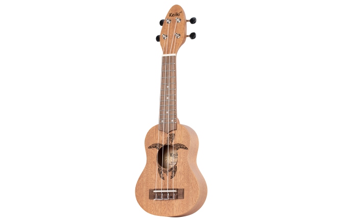 Ukulele sopranino pentru stângaci Ortega KEIKI Ukulele 4 String Lefty - Sopranino Tortiose/Turtle Lasering/ KEIKI Headstock/A D F# B/ Mahogany Natural