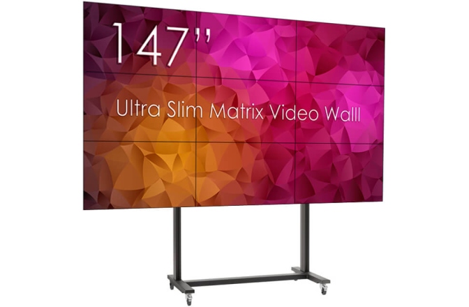 VideooWall 3x3 cu suport  Vogels cu baza mobila, 9 Display-uri SWEDX UMX-49K8-1 si Controller / Matrice MXB29VM