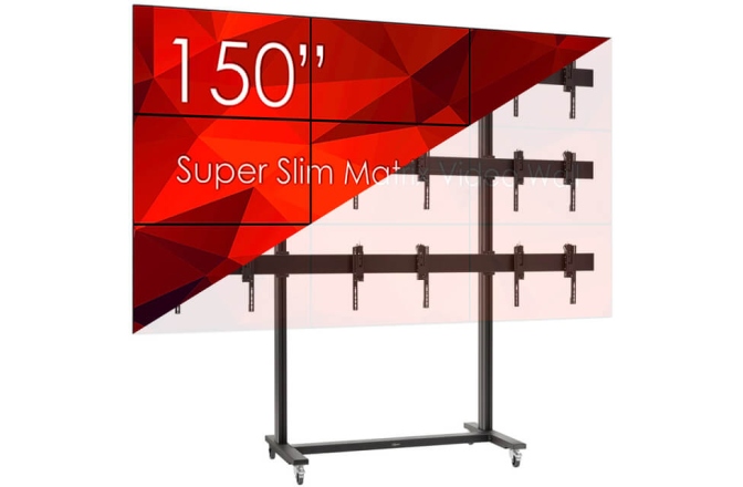 VideooWall 3x3 cu suport  Vogels cu baza mobila, 9 Display-uri SWEDX UMX-49K8-1 si Controller / Matrice MXB29VM