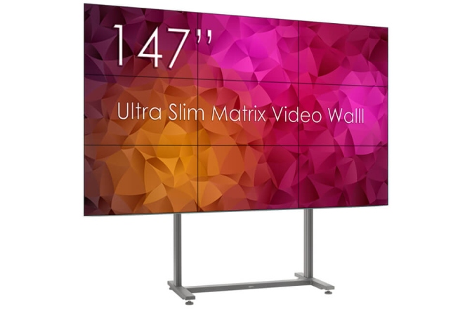 Videowall 3x3 cu suport Vogels FVW3355 cu baza fixa, 9 Display-uri SWEDX UMX-49K8 si Controller / Matrice MXB29VM